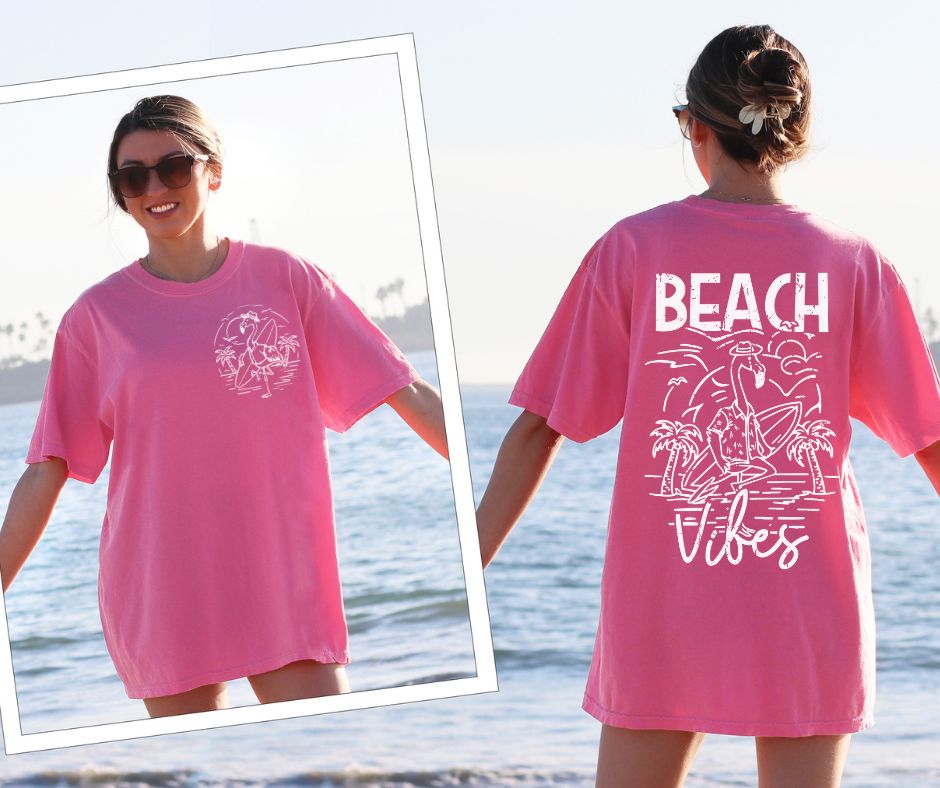 Flamingo Beach Vibes (2-in-1 (front pocket/back design) - DTF