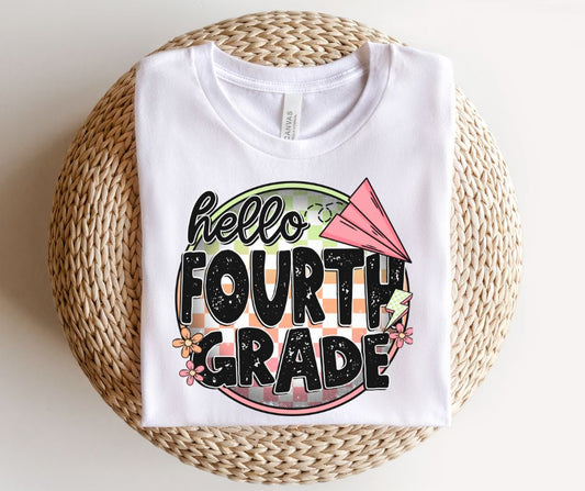 Fourth Grade (checkerboard circle - pink) - DTF