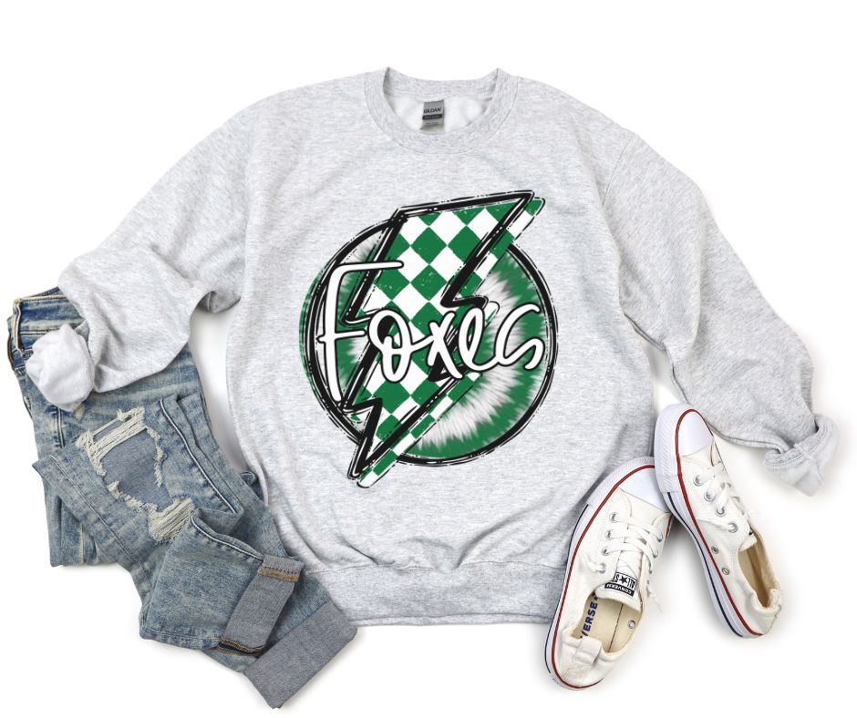 Foxes (Kelly Green/white check - Doodle bolt/Tie dye) - DTF