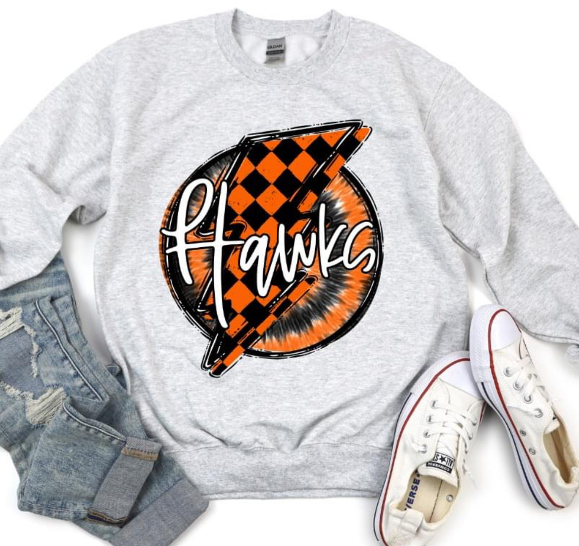 Hawks (orange check - Doodle bolt/Tie dye) - DTF