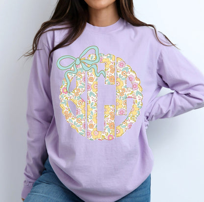 CUSTOM Pastel Floral Circle Monogram - DTF transfer - NO MOCK UP provided