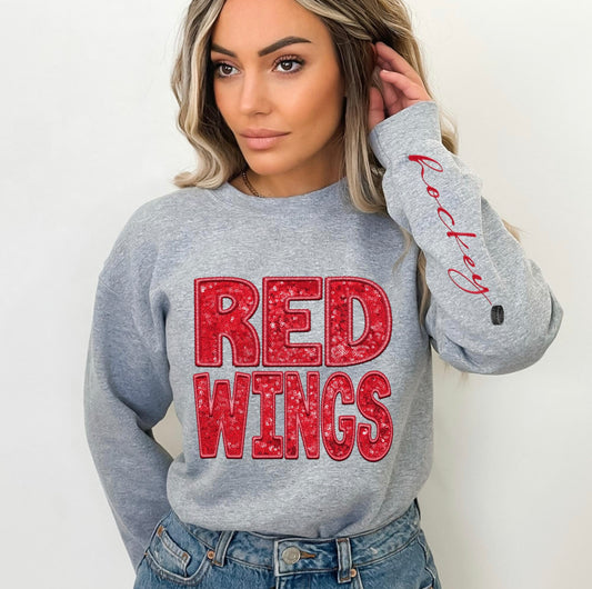 Redwings (Hockey - Sequins/Embroidery look) - DTF