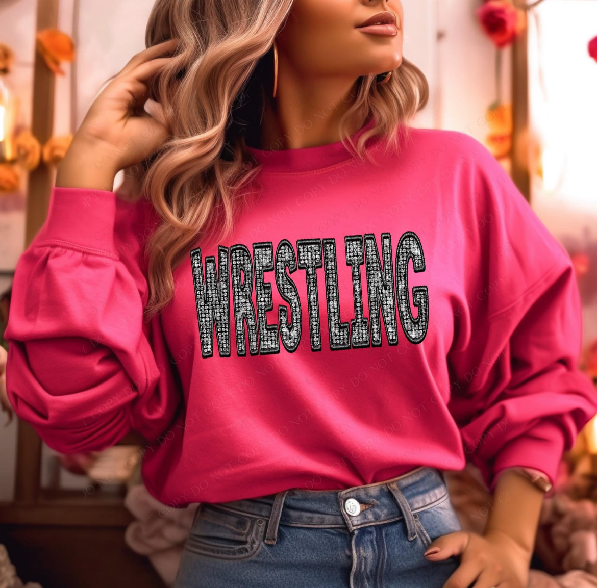 Wrestling (faux diamond bling embroidered look) - DTF