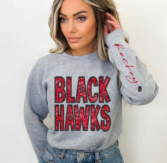 Blackhawks (Hockey - Sequins/Embroidery look) - DTF