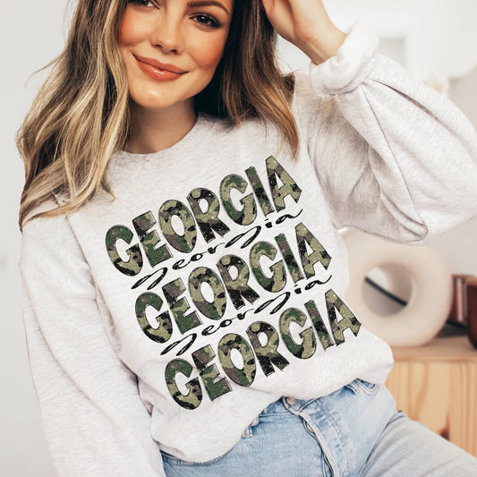 Georgia (Camo Glitter Stacked State) - DTF