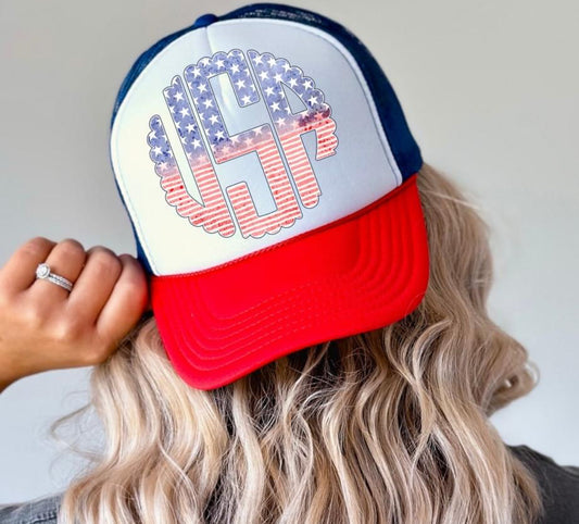 USA (Faded Monogram Hat transfer)  - DTF