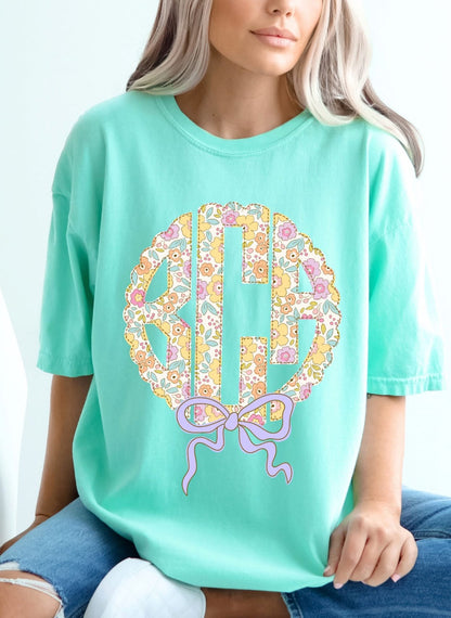 CUSTOM Pastel Floral Circle Monogram - DTF transfer - NO MOCK UP provided