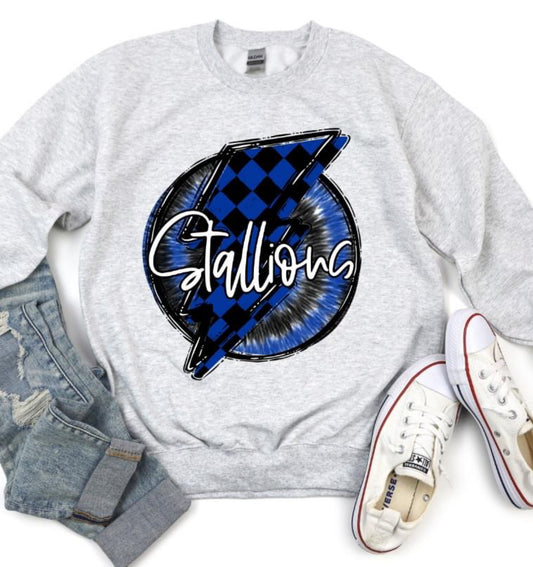 Stallions (royal blue check - Doodle bolt/Tie dye) - DTF