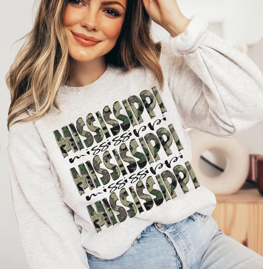 Mississippi (Camo Glitter Stacked State) - DTF