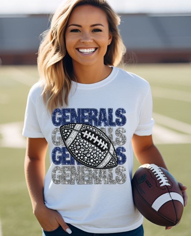 Generals - blue/silver (Stacked Bling Football) - DTF