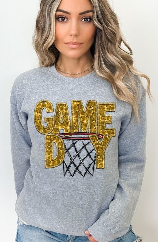 Game Day Basketball (GOLD faux sequin embroidery) - DTF