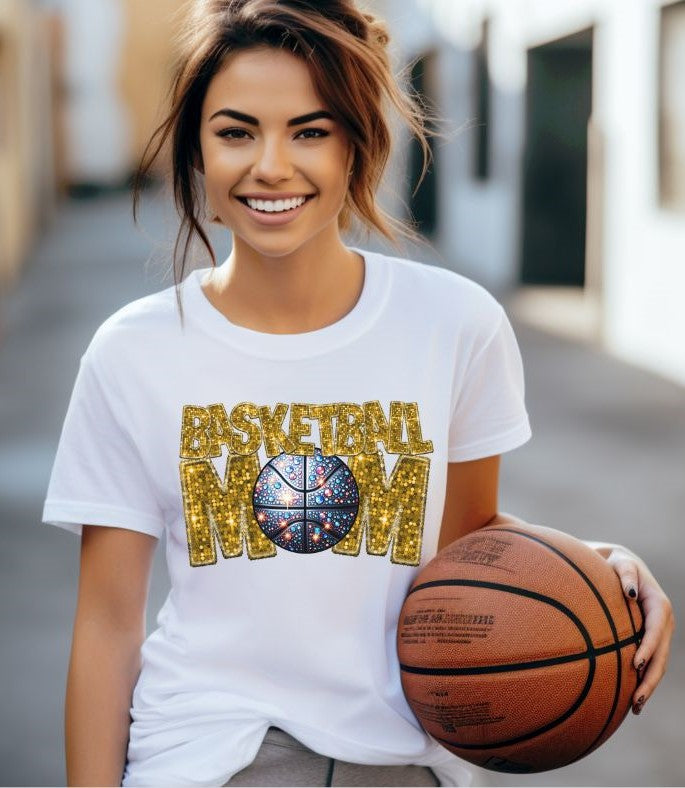 Basketball Mom (GOLD faux sequin embroidery) - DTF