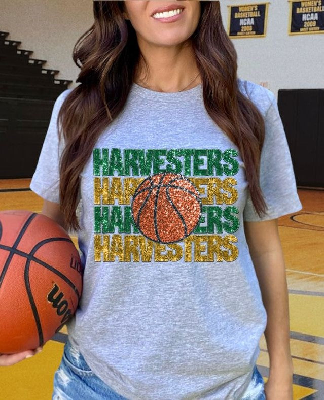 Harvesters - Green/Yellow Gold (Stacked Basketball Faux Sequins) - DTF