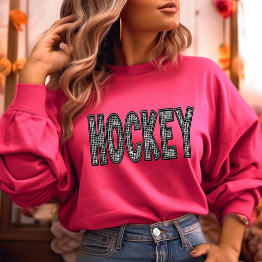 Hockey (faux diamond bling embroidered look) - DTF