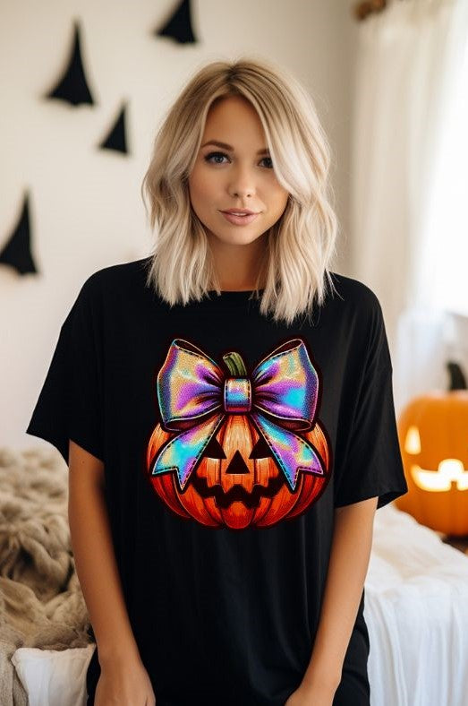 Pumpkin Holographic Bow - DTF