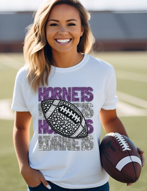 Hornets - Purple/Silver (Stacked Bling Football) - DTF