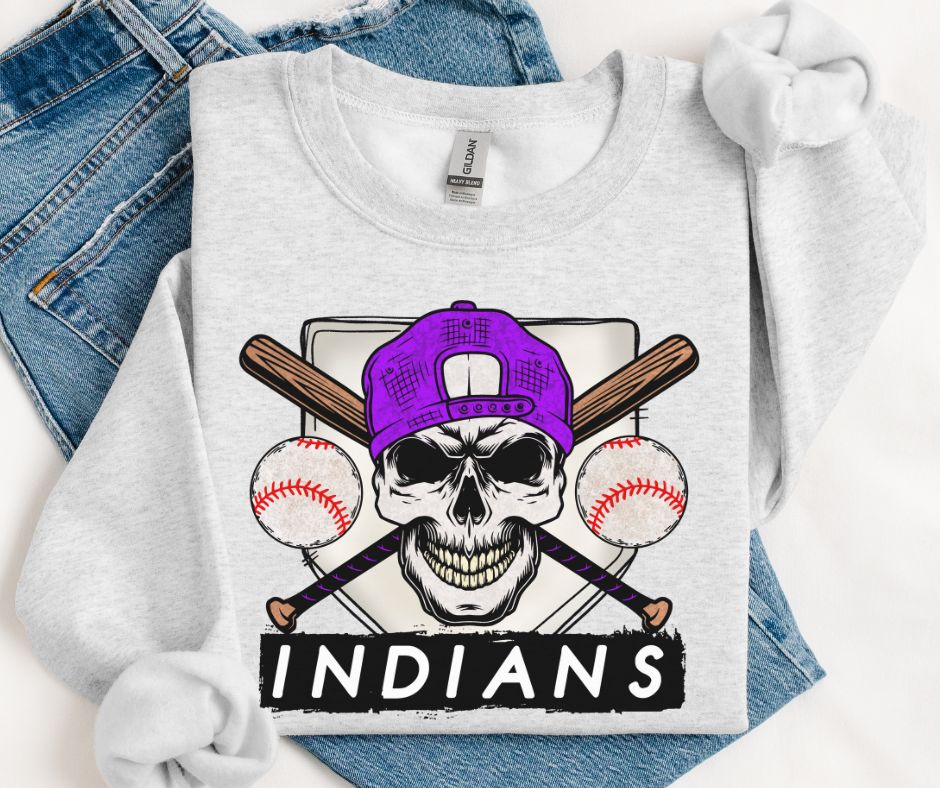 Indians - Purple (Baseball Skull Mascot) - DTF