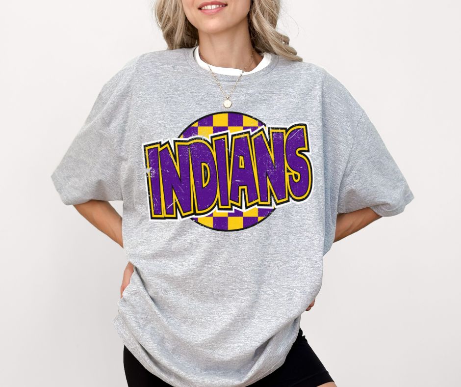 Indians - Purple/Yellow Gold (Mascot - Funky Checkered) - DTF