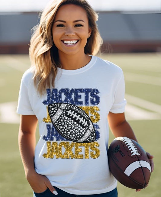 Jackets - Blue/Gold (Stacked Bling Football) - DTF