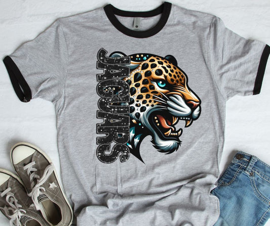 Jaguars (Half Faux Rhinestone and Glitter Mascots) - DTF