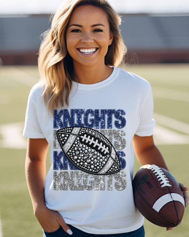 Knights - blue/silver (Stacked Bling Football) - DTF