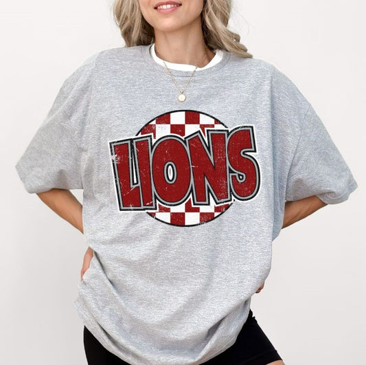 Lions - Maroon/White (Mascot - Funky Checkered) - DTF