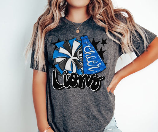 Lions Cheer (megaphone - royal blue/black) - DTF