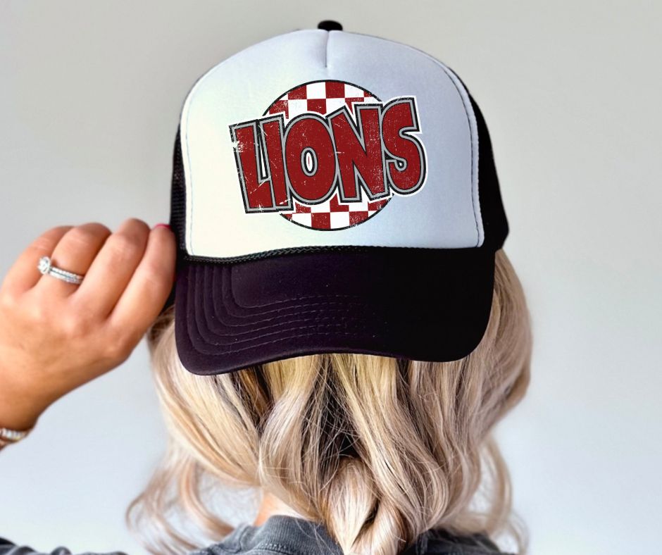 Lions - Maroon/White (Mascot - Funky Checkered) - DTF