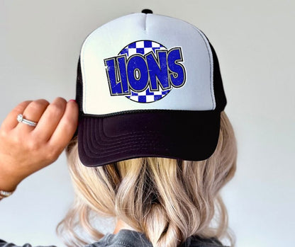 Lions - Royal Blue/White (Mascot - Funky Checkered) - DTF