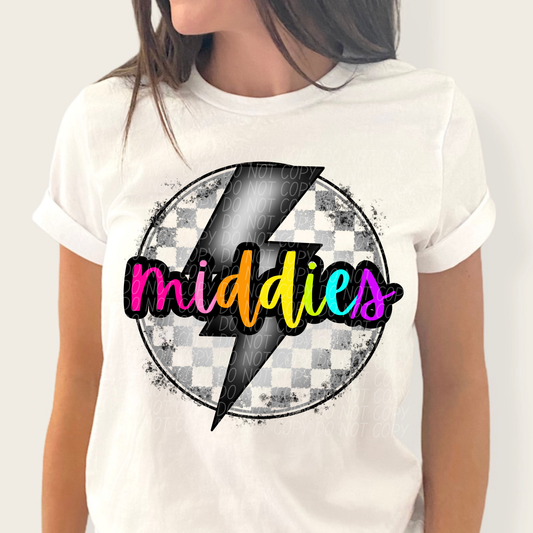 Middies (Colorful Checkered Bolt) - DTF