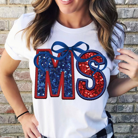 MS (Patriotic Bow State Abbrev. faux embroidered sequins) - DTF