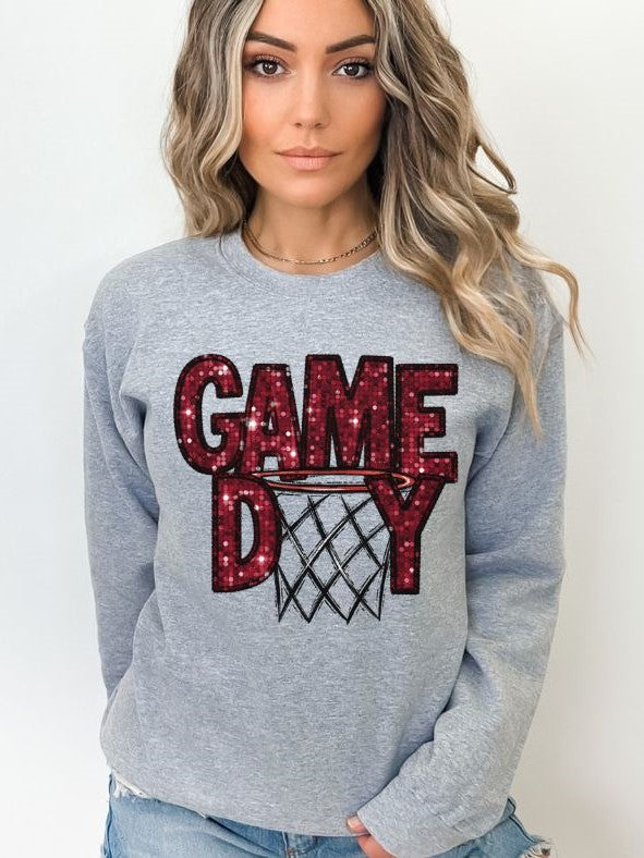 Game Day Basketball (MAROON faux sequin embroidery) - DTF