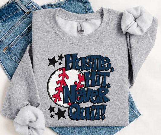 Baseball Hustle Hit Never Quit (Navy) - DTF