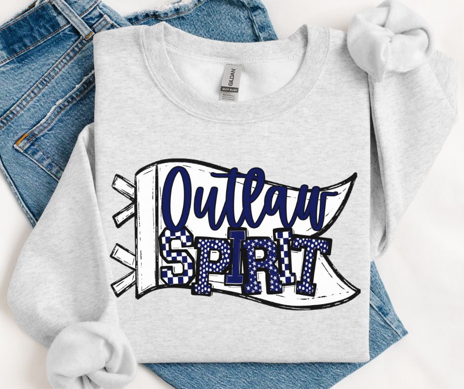 Outlaw Spirit - White/Navy (Spirit Pennant Mascot) - DTF