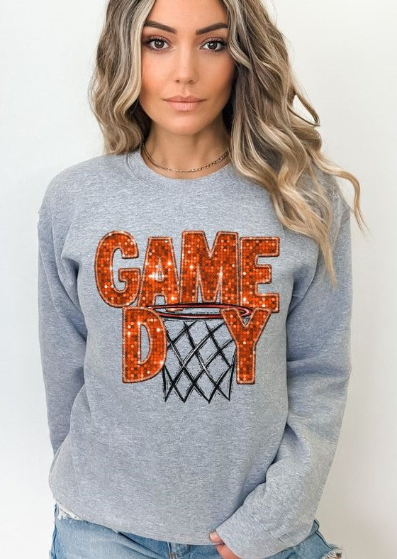 Game Day Basketball (ORANGE faux sequin embroidery) - DTF