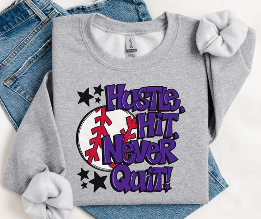 Baseball Hustle Hit Never Quit (Purple) - DTF