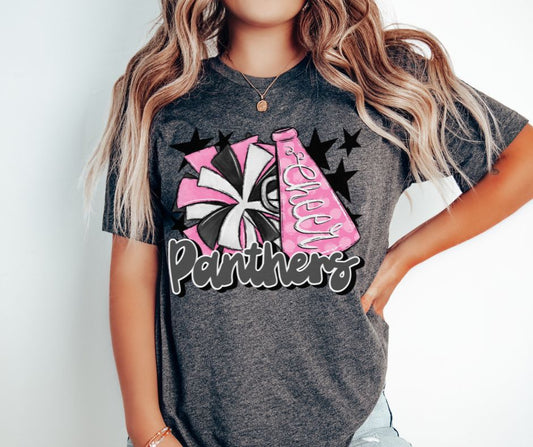 Panthers Cheer (megaphone - pink/gray) - DTF