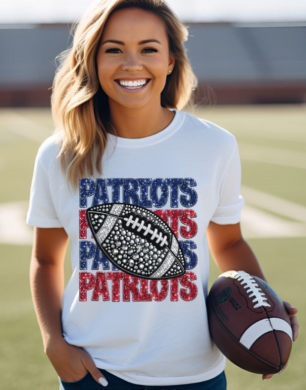 Patriots - Red/Blue (Stacked Bling Football) - DTF