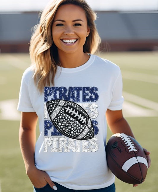 Pirates - blue/white (Stacked Bling Football) - DTF