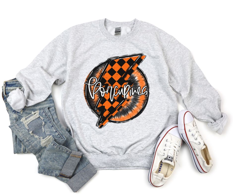 Porcupines (orange check - Doodle bolt/Tie dye) - DTF