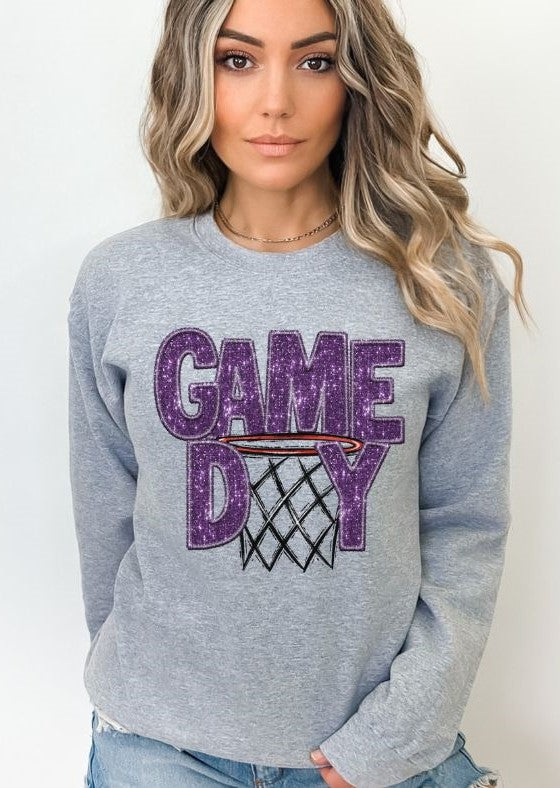 Game Day Basketball (PURPLE faux sequin embroidery) - DTF