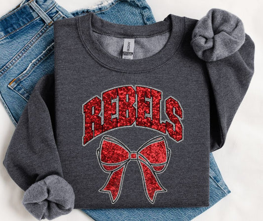 Rebels - Red/Silver (Collegiate Glitter Bow) - DTF