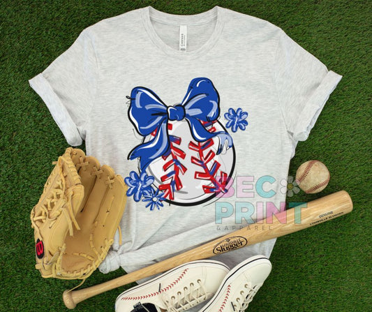 Play Ball Floral Bow - Royal Blue (Baseball) - DTF