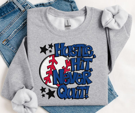 Baseball Hustle Hit Never Quit (Royal Blue) - DTF