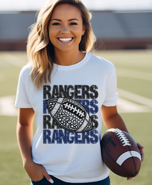 Rangers - Black/Blue (Stacked Bling Football) - DTF