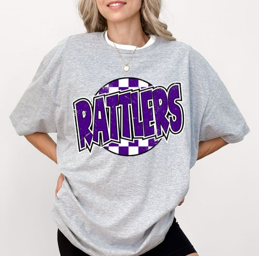 Rattlers - Purple/White (Mascot - Funky Checkered) - DTF