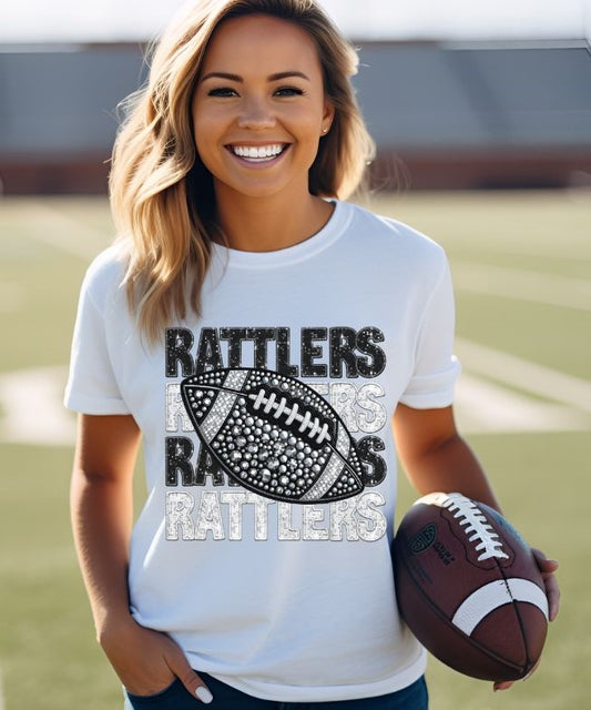 Rattlers - Black/White (Stacked Bling Football) - DTF