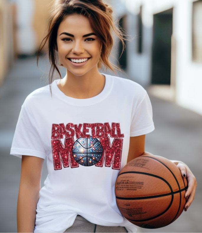 Basketball Mom (RED faux sequin embroidery) - DTF