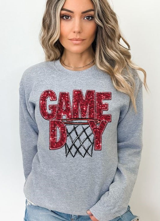 Game Day Basketball (RED faux sequin embroidery) - DTF