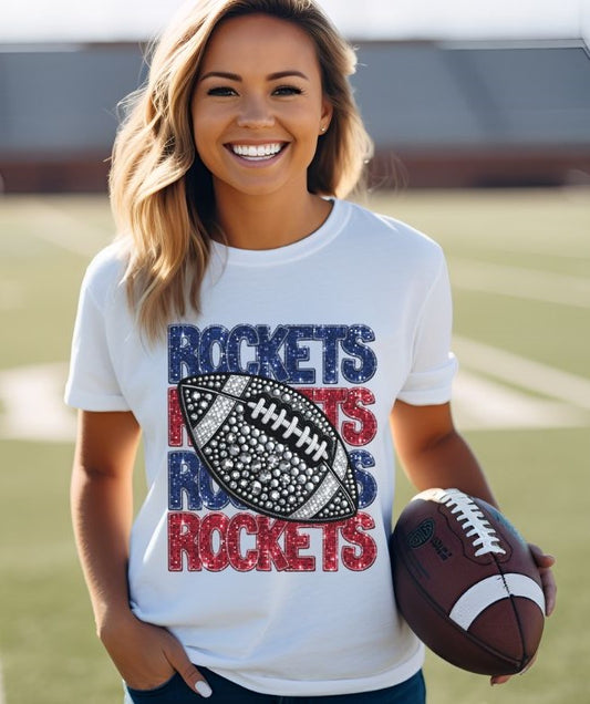 Rockets - Blue/Red (Stacked Bling Football) - DTF